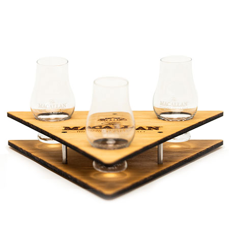 'Macallan' Wood Triangle Shaped Whiskey Flight Tray